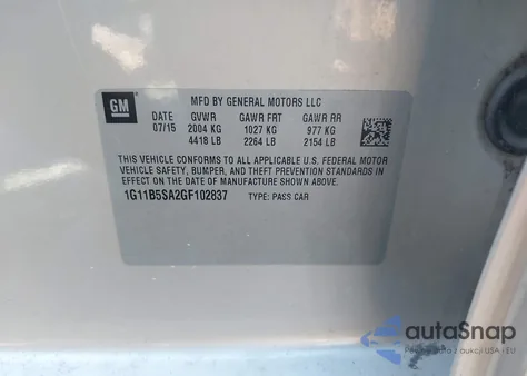 2016 Chevrolet Malibu Limited Ls from USA, damaged, VIN 1G11B5SA2GF102837